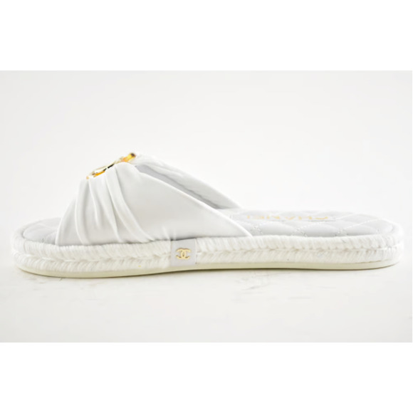 Chanel 20S White Coco Beach Gold CC Logo Slide Espadrille Sandal Mule Flat 36 - Picture 7 of 12